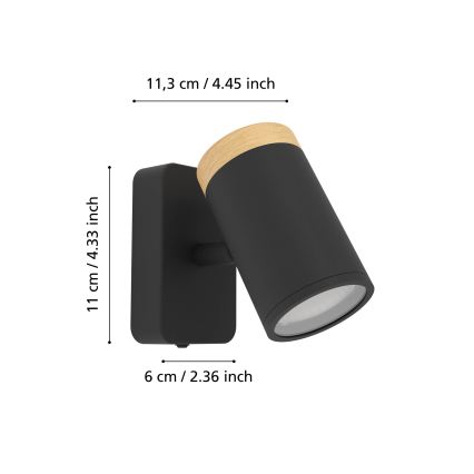 Eglo - Applique murale spot pour salle de bains 1xGU10/3W/230V IP44 noir/beige