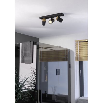 Eglo - Faretto da bagno 3xGU10/3W/230V IP44 nero/beige