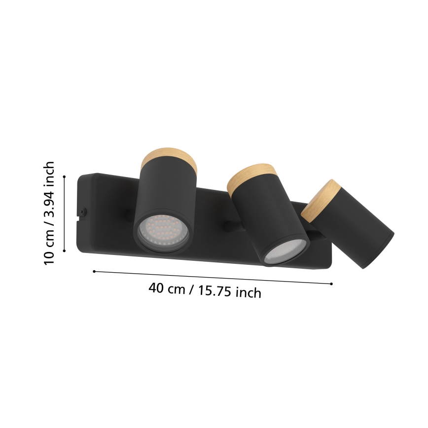 Eglo - Faretto da bagno 3xGU10/3W/230V IP44 nero/beige