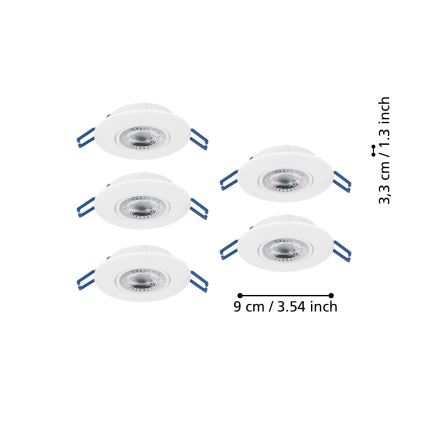 Eglo - Set 5x faretto da incasso LED/4,9W/230V 2700/4000/6500K Ø 9 cm bianco