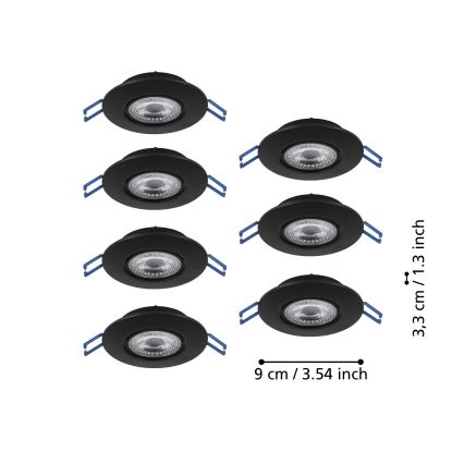 Eglo - Ensemble de 7 spots LED encastrés/4,9W/230V 2700/4000/6500K Ø 9 cm noir