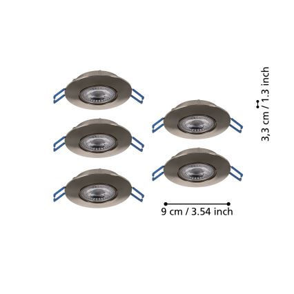 Eglo - 5er-Set LED-Einbauleuchten LED/4,9W/230V 2700/4000/6500K Ø 9 cm mattchrom