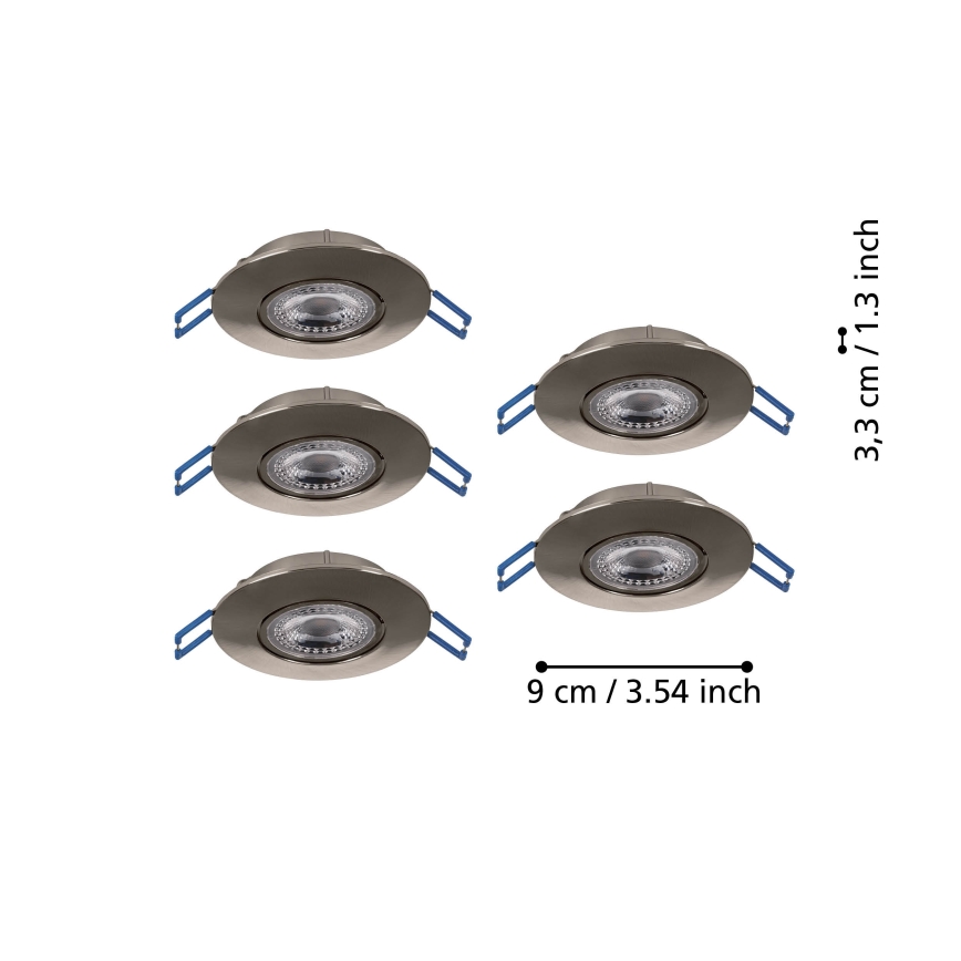Eglo - 5er-Set LED-Einbauleuchten LED/4,9W/230V 2700/4000/6500K Ø 9 cm mattchrom