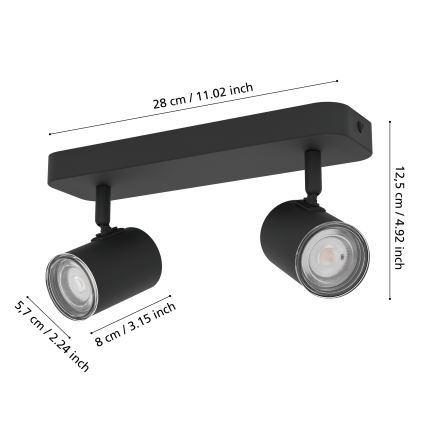 Eglo - Faretto da bagno 2xGU10/5W/230V IP44 nero