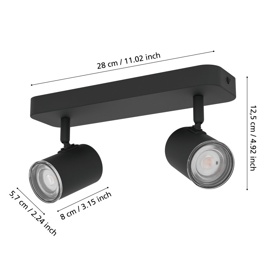 Eglo - Faretto da bagno 2xGU10/5W/230V IP44 nero