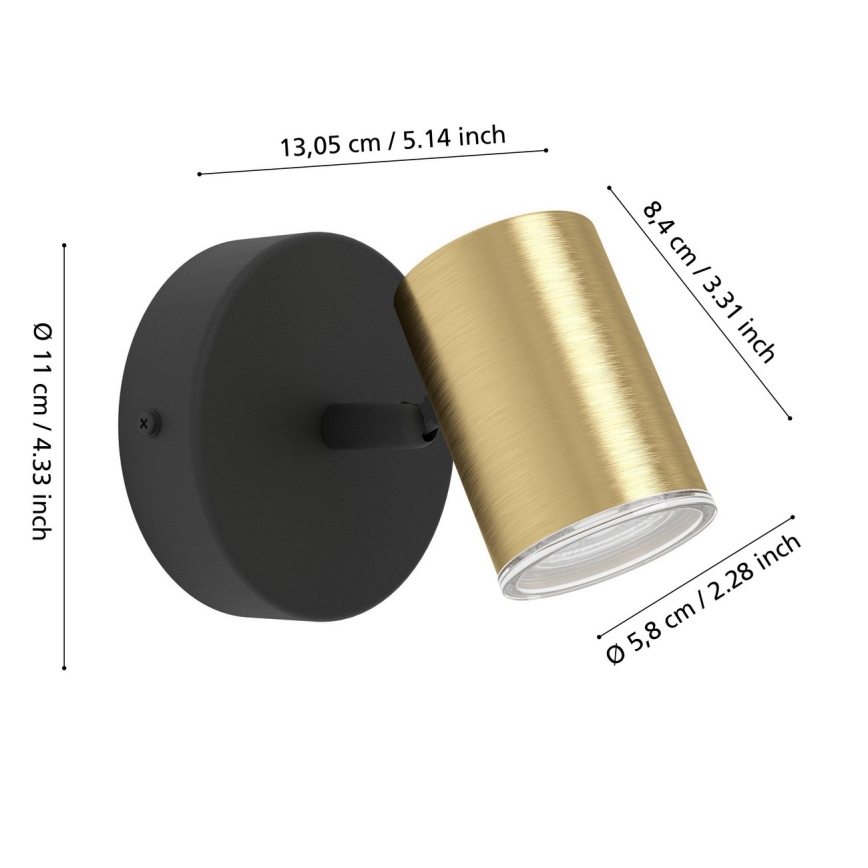 Eglo - Faretto da parete per bagno 1xGU10/5W/230V IP44 nero/oro