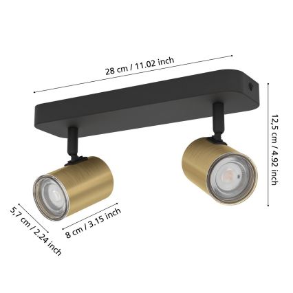 Eglo - Badezimmer-Spot 2xGU10/5W/230V IP44 schwarz/gold