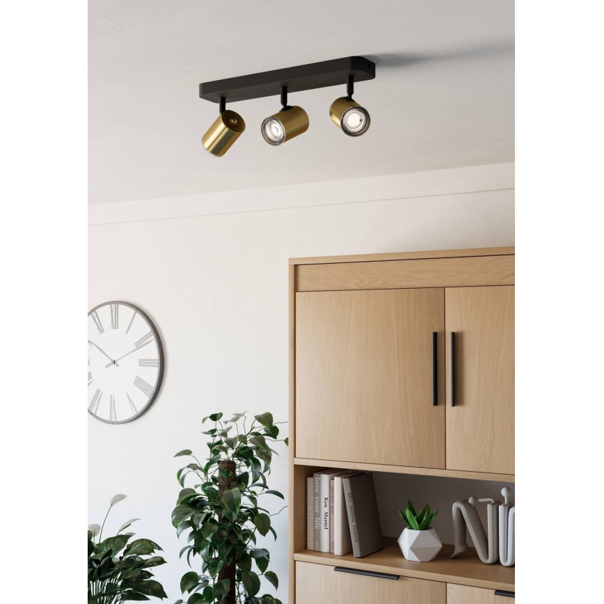 Eglo - Faretto da bagno 3xGU10/5W/230V IP44 nero/oro