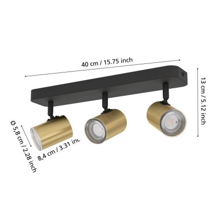 Eglo - Spot de salle de bains 3x GU10/5W/230V IP44, noir/doré