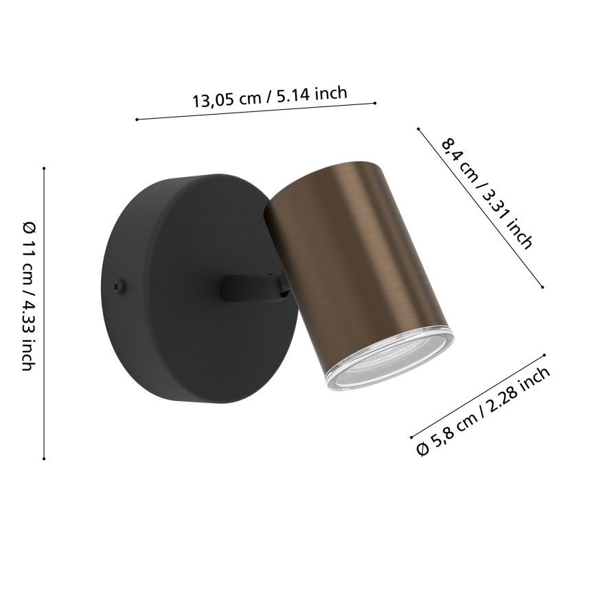 Eglo - Faretto da parete per bagno 1xGU10/5W/230V IP44 nero/marrone