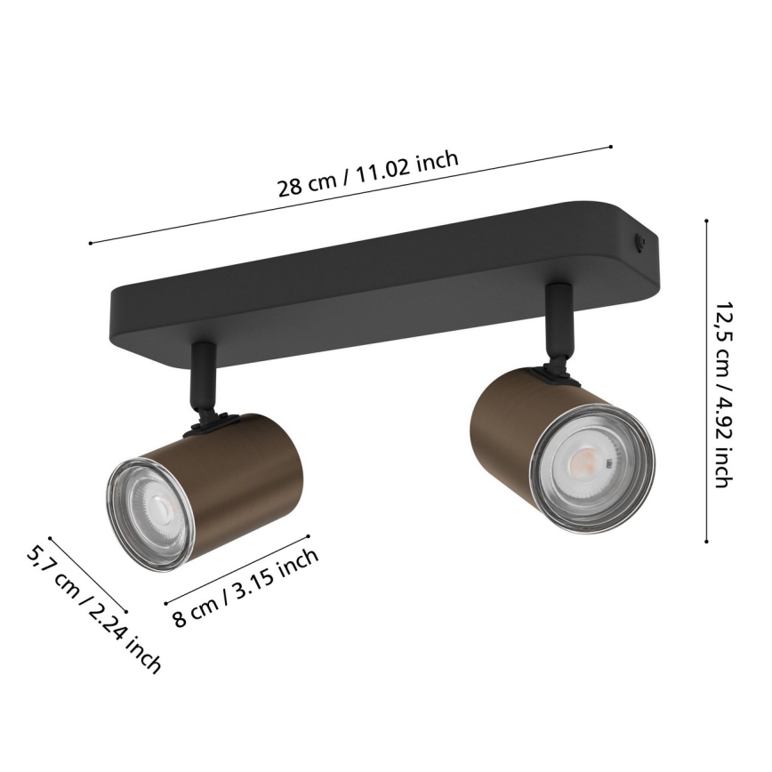 Eglo - Badezimmer-Spotleuchte 2xGU10/5W/230V IP44 schwarz/braun
