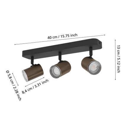 Eglo - Badezimmer-Spotleuchte 3xGU10/5W/230V IP44 schwarz/braun