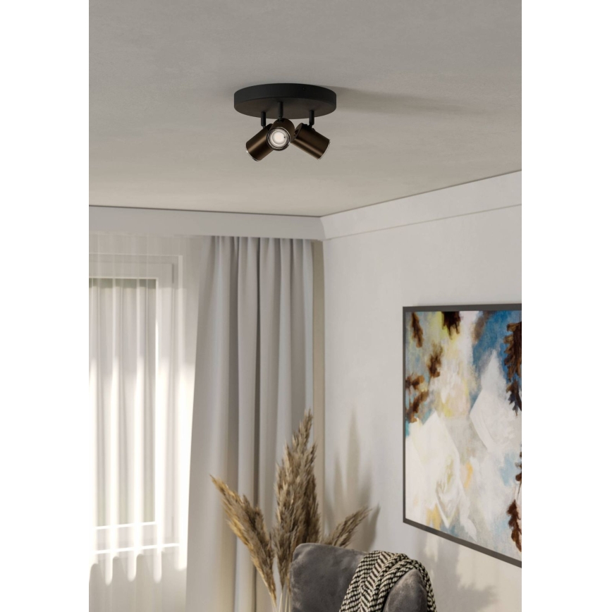 Eglo - Faretto da bagno 3xGU10/5W/230V Ø 25 cm IP44 nero/marrone