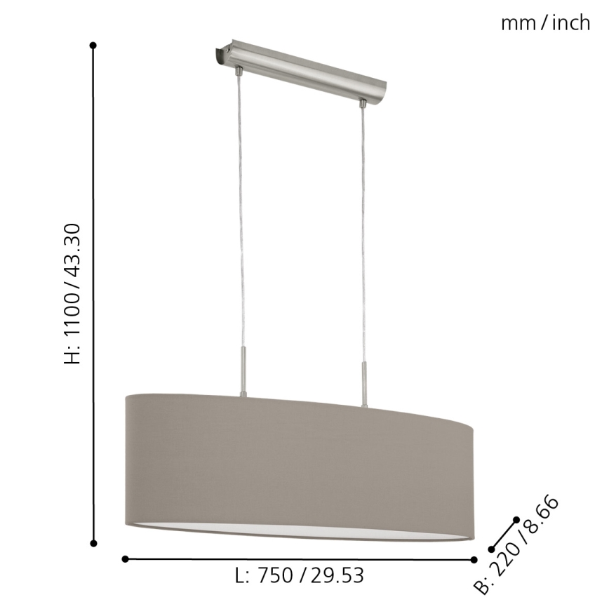 Eglo - Lampadario a sospensione con filo 2xE27/60W/230V taupe