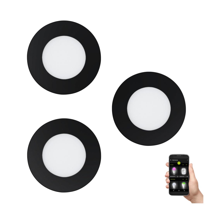 Eglo 31743 - Lot de 3 spots encastrés LED dimmables pour salle de bains FUEVA-Z LED/2,8W/230V 2700-6500 K IP44 noir Ø 8,5 cm