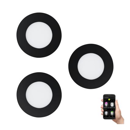 Eglo 31743 - SET 3x Dimmbare LED-Einbauleuchte für Badezimmer FUEVA-Z 1xLED/2,8W/230V 2700-6500 IP44 schwarz