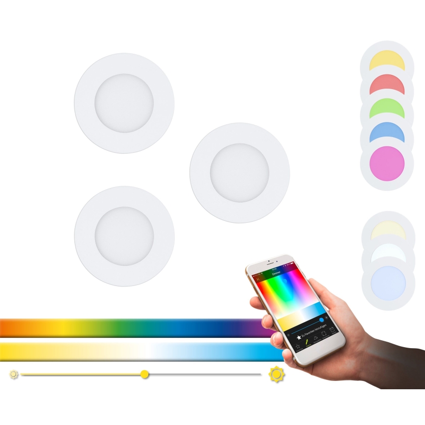 Eglo - 3er-Set dimmbare LED-RGB-Einbauleuchten FUEVA-C 1xLED/3W/230V Ø 8,5 cm