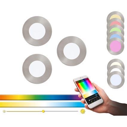 Eglo - LOT 3x Spot RGB encastrable à intensité variable FUEVA-C 1xLED/3W/230V