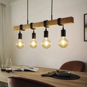 Eglo 33378 - Lampadario LED a sospensione con filo TOWNSHEND 4xE27/4W/230V 2200K beige/nero