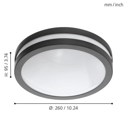 Eglo 33571 - LED-dimmbare Badezimmer-Deckenleuchte LOCANA-C LED/14W/230V IP44 anthrazit