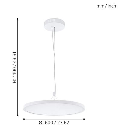 Eglo 33676 - suspension LED RGBW dimmable sur câble CERIGNOLA-C LED/32W/230V 2700-6500K blanche + télécommande