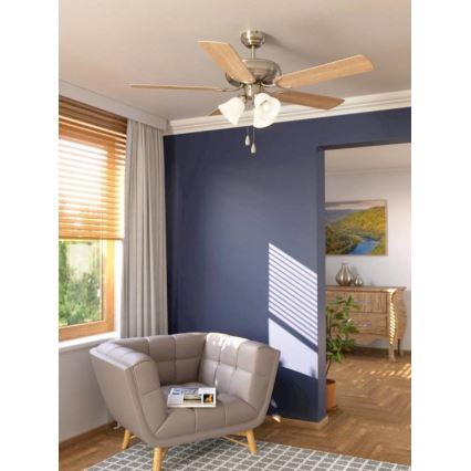 Eglo 35077 - Ventilateur de plafond LAS PALMAS 3xE27/40W/230V chrome mat/marron