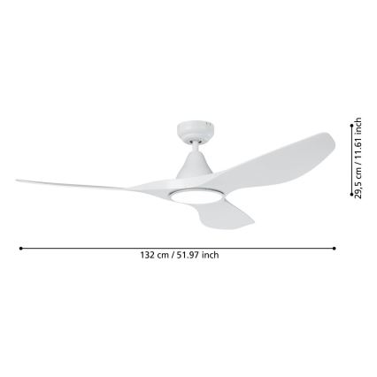 Eglo - Ventilateur de plafond LED/19 W/230 V Ø 132 cm blanc + télécommande
