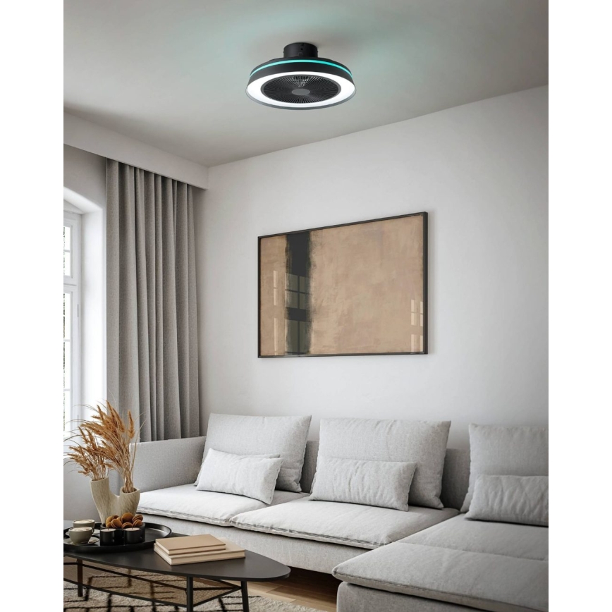 Eglo - LED RGBW dimmbarer Deckenventilator 3xLED/8,5W/230V+LED/6W 2700-6500K Ø 48 cm schwarz + Fernbedienung