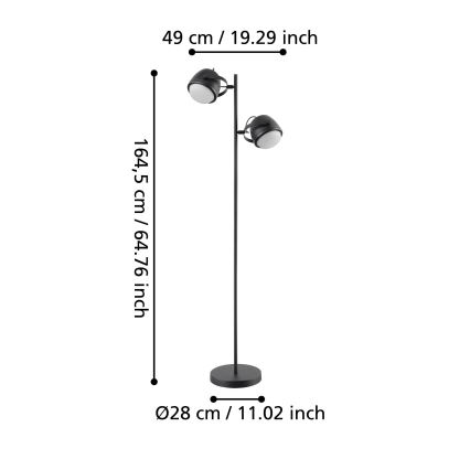 Eglo - Lampadaire 2xE27/28W/230V noir
