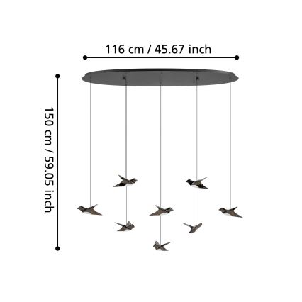 Eglo - Lampadario a sospensione con filo LED dimmerabile 8xLED/4,2W/230V 3000K nero