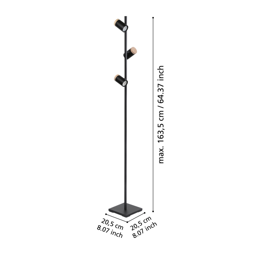 Eglo - Lampada LED da terra 3xGU10/4,5W/230V 3000K nero/marrone