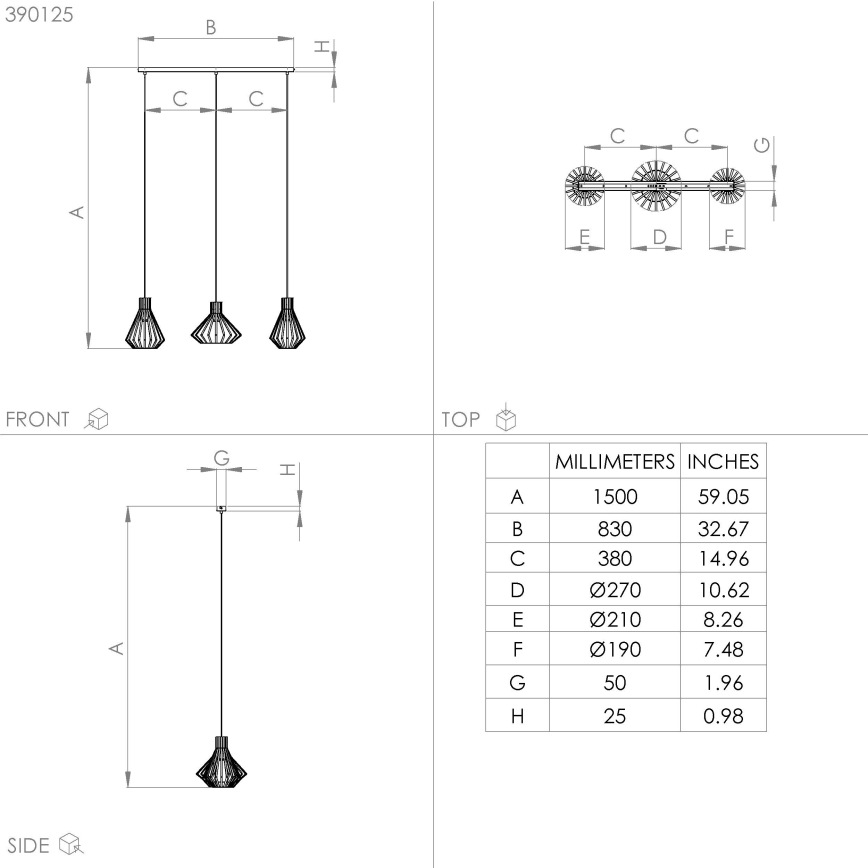 Eglo - Suspension filaire 3xE27/40W/230V noir