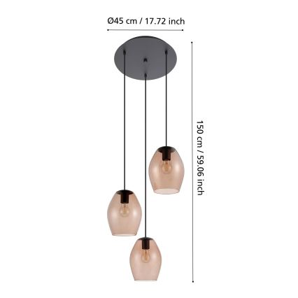 Eglo - Suspension filaire 3xE27/40W/230V marron