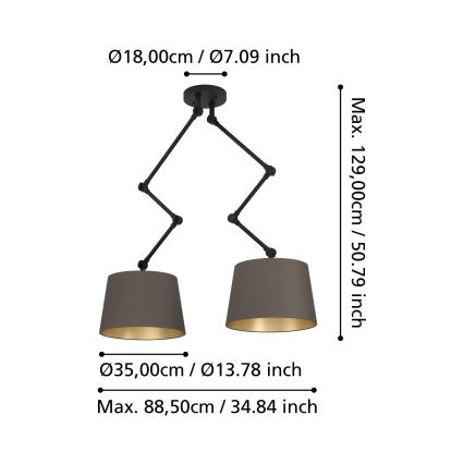 Eglo - Suspension-barre 2xE27/40W/230V marron