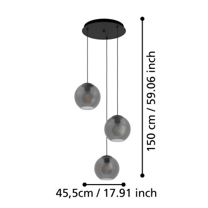 Eglo - Suspension filaire 3xE27/40W/230V fumé