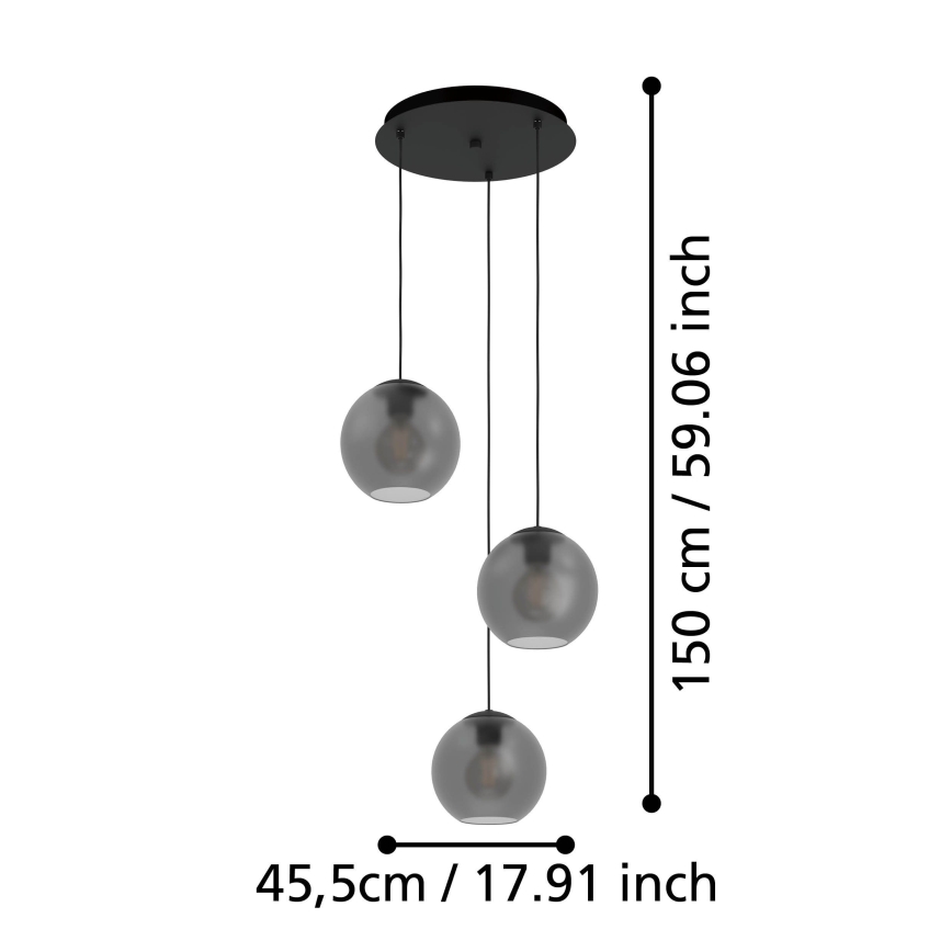 Eglo - Suspension filaire 3xE27/40W/230V fumé