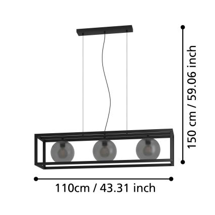 Eglo - Hängeleuchte 3xE27/40W/230V rauchig/schwarz