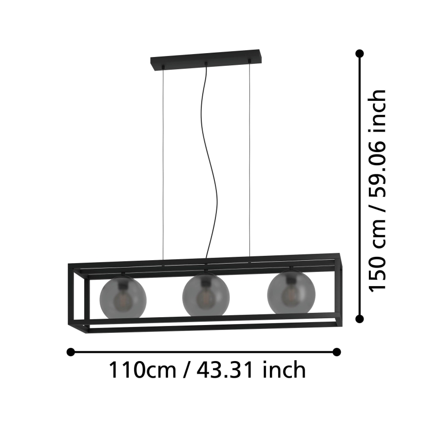 Eglo - Hängeleuchte 3xE27/40W/230V rauchig/schwarz