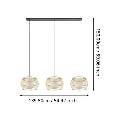Eglo - Suspension filaire 3xE27/40W/230V bambou