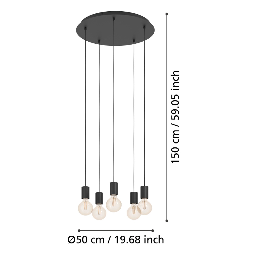 Eglo - Lampadario a sospensione con filo 5xE27/40W/230V nero