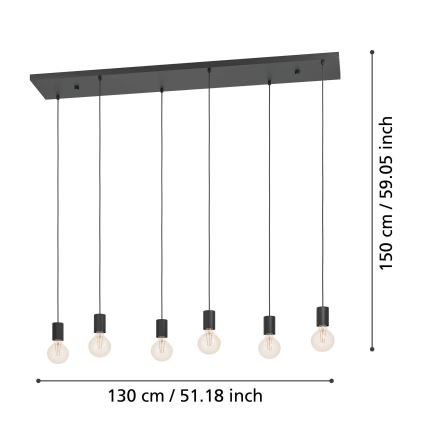 Eglo - Suspension filaire 6xE27/40W/230V noir