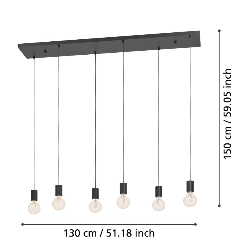 Eglo - Suspension filaire 6xE27/40W/230V noir