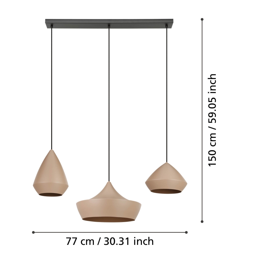 Eglo - Lampadario a sospensione con filo 3xE27/28W/230V beige