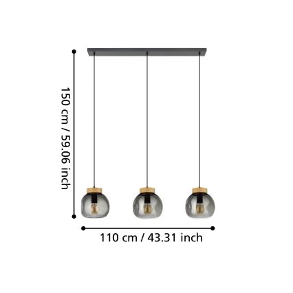 Eglo - Suspension filaire 3xE27/40W/230V fumé