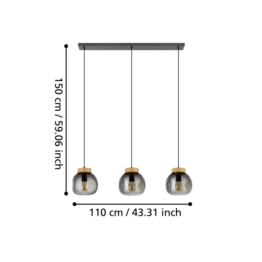Eglo - Suspension filaire 3xE27/40W/230V fumé