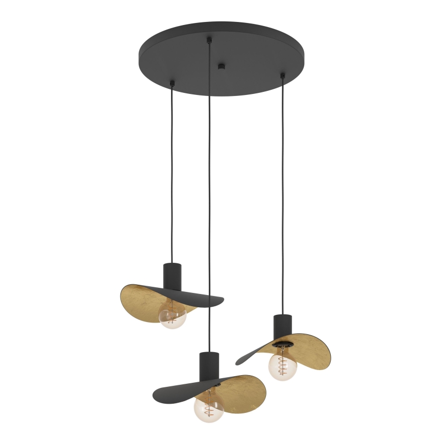 Eglo - Suspension filaire 3xE27/40W/230V noir/doré
