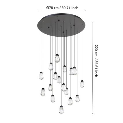 Eglo - Lampadario a sospensione con filo LED dimmerabile 17xLED/3W/230V 3000K nero/limpido