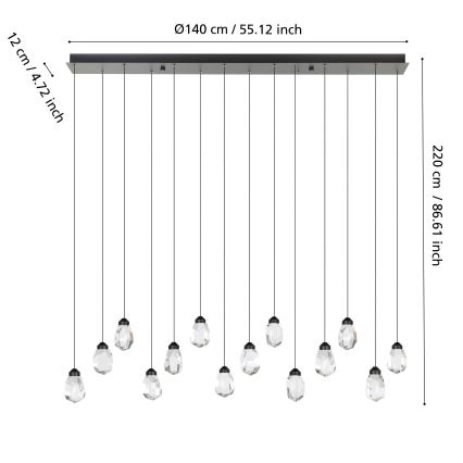 Eglo - Lampadario a sospensione con filo LED dimmerabile 14xLED/3W/230V 3000K nero/limpido