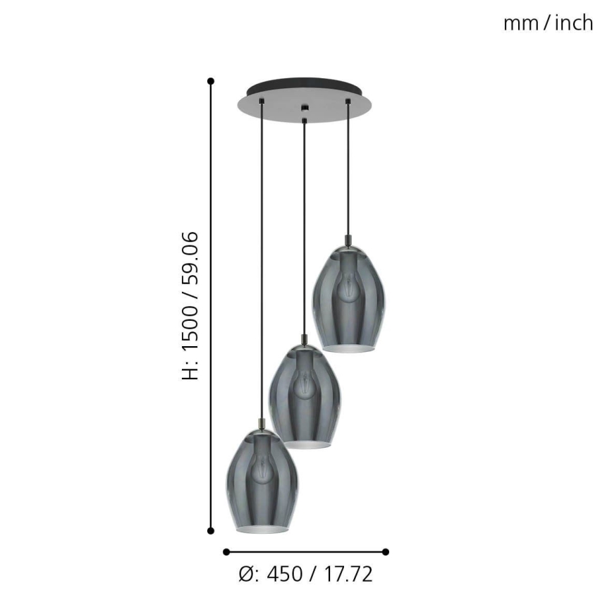 Eglo - Suspension filaire 3xE27/60W/230V fumé