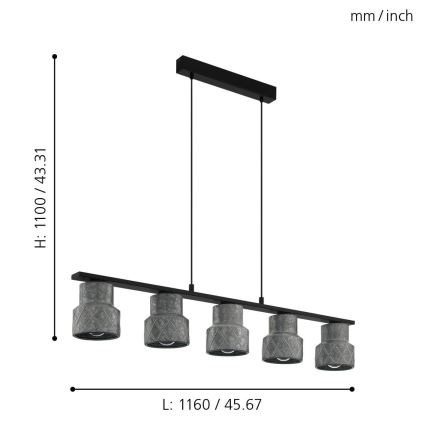 Eglo - Lampadario su corda 5xE27/40W/230V